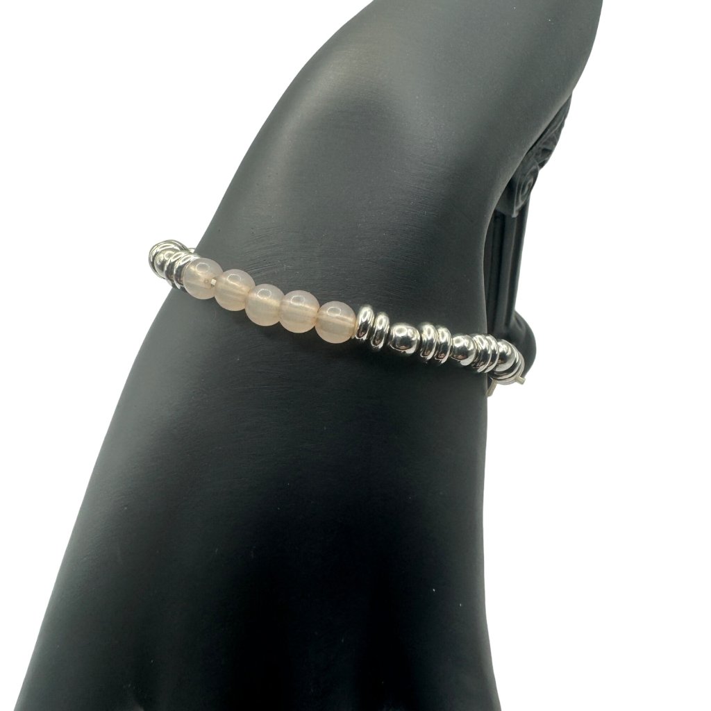 Handmade Moonstone Silver Beaded Stretch Bracelet 15$